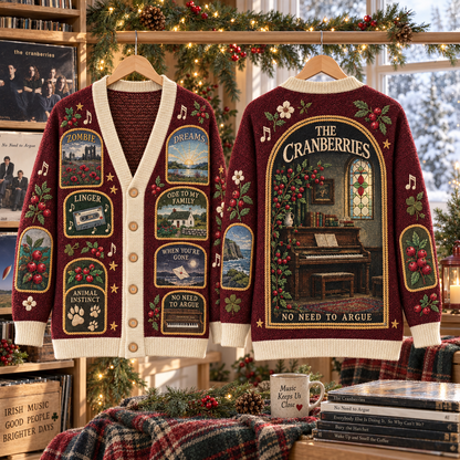 The Cranberries Patchwork Cardigan, Zombie Dreams Linger No Need to Argue Knit Sweater, Vintage Irish Alternative Rock Cardigan Gift