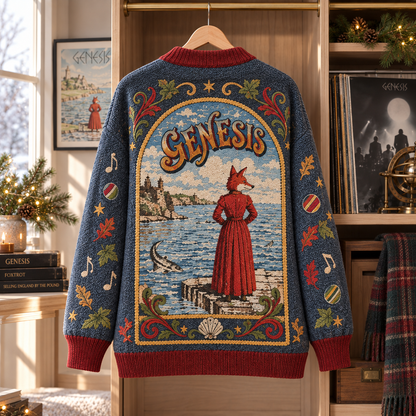 Genesis Patchwork Cardigan, Foxtrot Nursery Cryme Invisible Touch Knit Sweater, Progressive Rock Vintage Cardigan Gift
