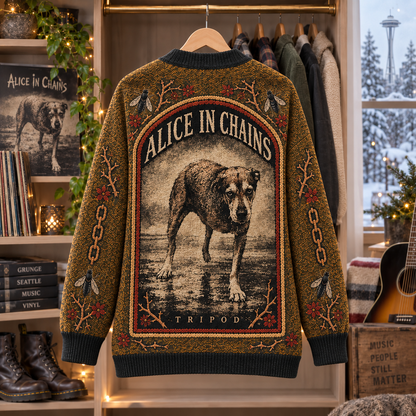 Alice in Chains Patchwork Cardigan, Dirt Jar of Flies Nutshell Unplugged Knit Sweater, Vintage Grunge Rock Cardigan Gift
