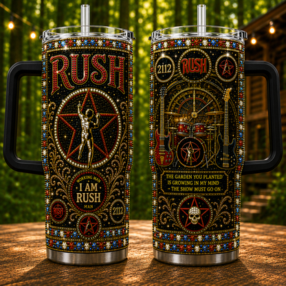 Rush 40oz Rhinestone Insulated Tumbler with Handle - Stainless Steel Travel Mug with Straw and Lid