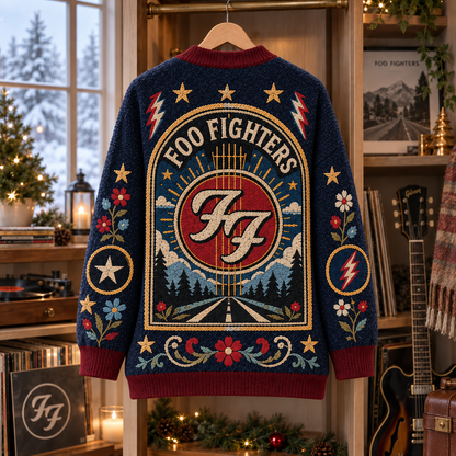 Foo Fighters Patchwork Cardigan, Everlong Learn to Fly One by One Knit Sweater, Vintage Alternative Rock Cardigan Gift