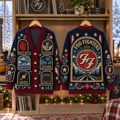 Foo Fighters Patchwork Cardigan, Everlong Learn to Fly One by One Knit Sweater, Vintage Alternative Rock Cardigan Gift