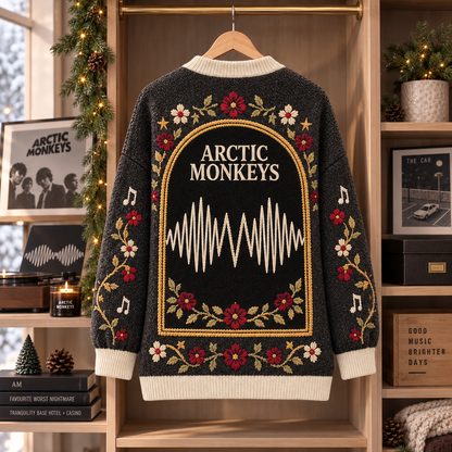 Arctic Monkeys Patchwork Cardigan, AM 505 Do I Wanna Know Knit Sweater, Indie Rock Vintage Cardigan Gift