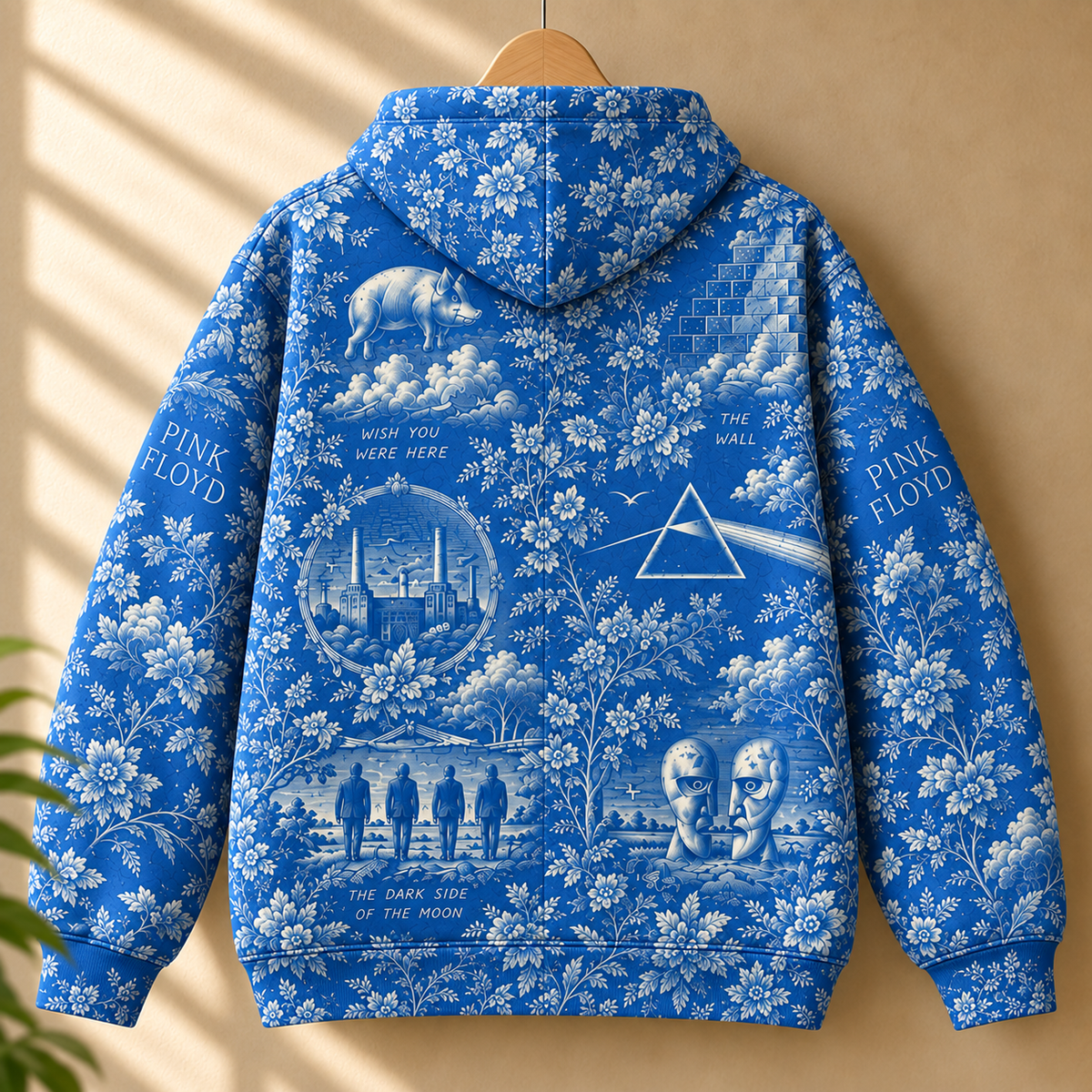 Pink Floyd Blue Porcelain Hoodie – Dark Side of the Moon & Wish You Were Here Rock Music Pullover, Vintage Band Fan Gift