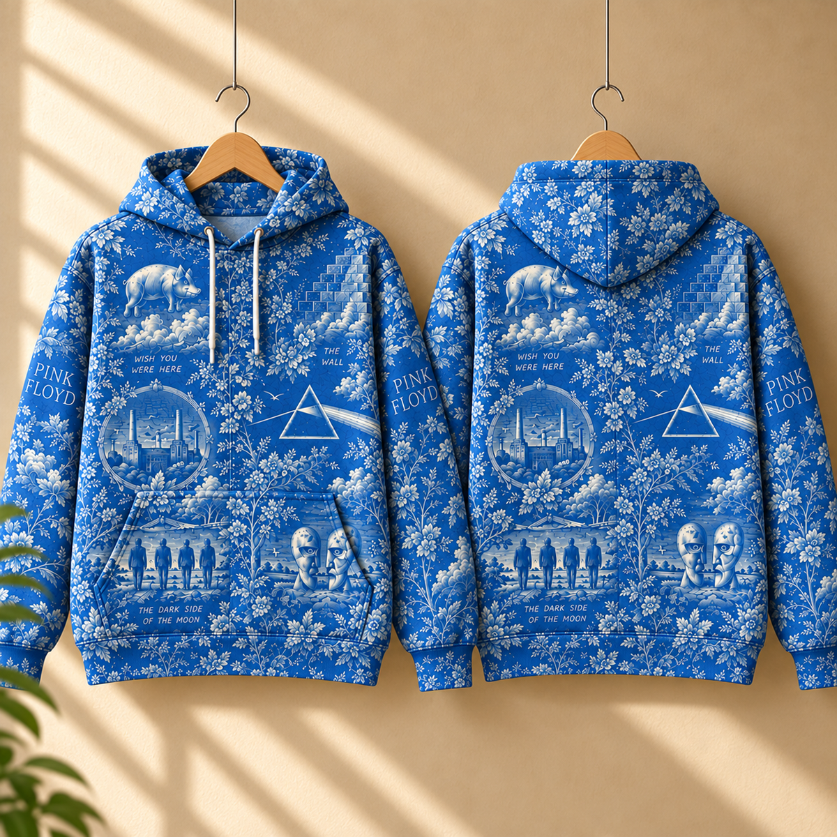 Pink Floyd Blue Porcelain Hoodie – Dark Side of the Moon & Wish You Were Here Rock Music Pullover, Vintage Band Fan Gift