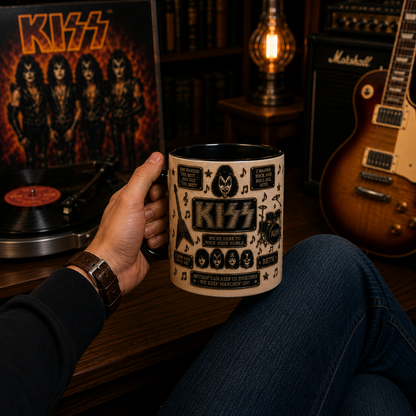 KISS Mug – Rock and Roll All Nite Ceramic Coffee Mug, KISS Army Collectible Gift for Classic Rock Fans