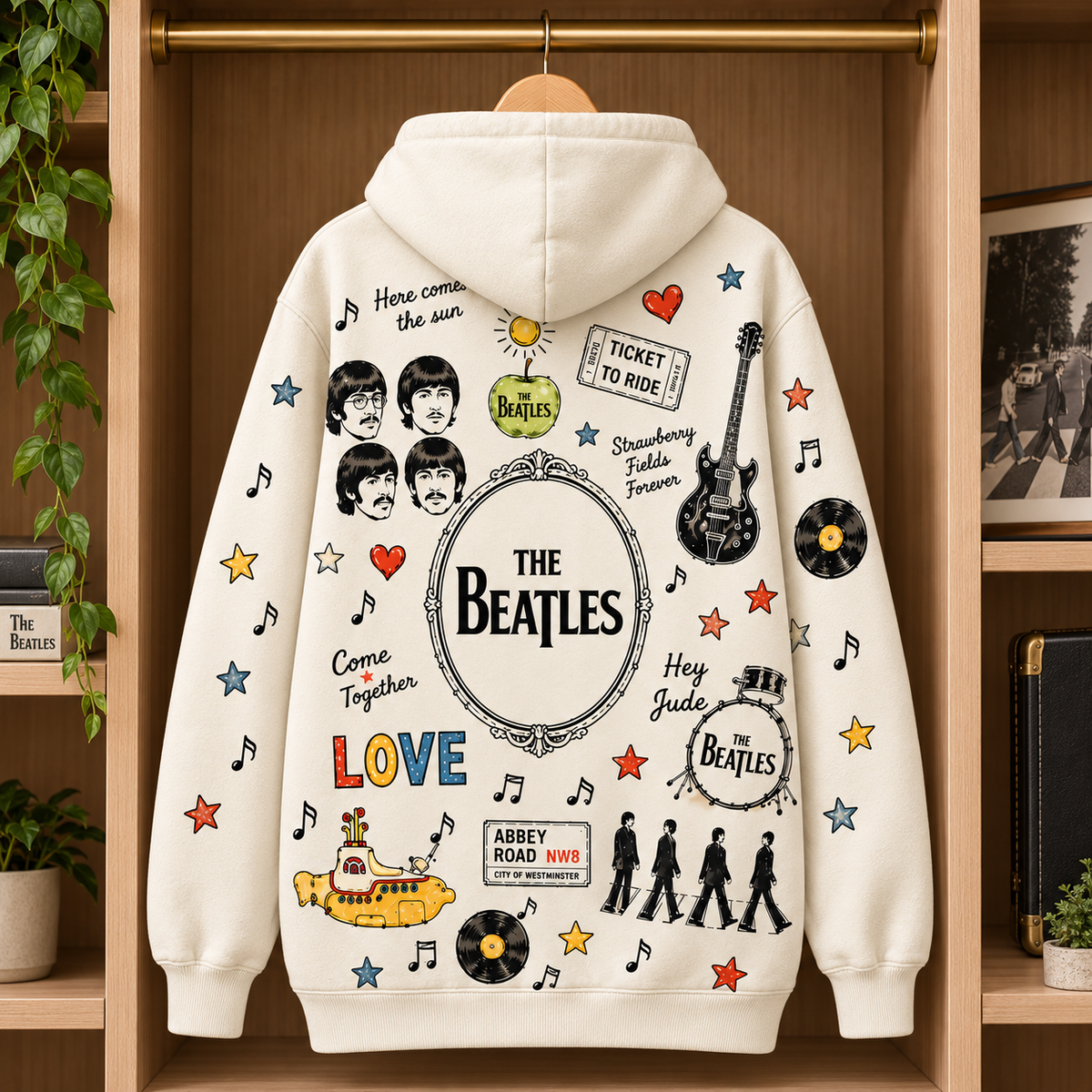 The Beatles Sketch Abbey Road Hoodie – Vintage Music Collage Pullover, Classic Rock Fan Gift, Retro Beatles Sweatshirt