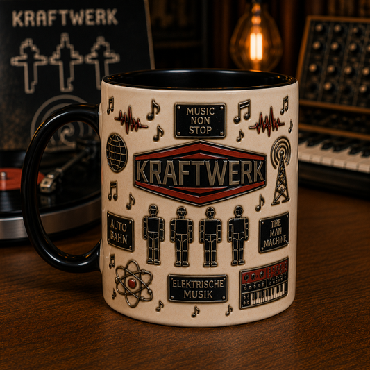 Kraftwerk Mug – Mensch-Maschine Electronic Music Ceramic Coffee Mug, Synthwave & Techno Fan Gift