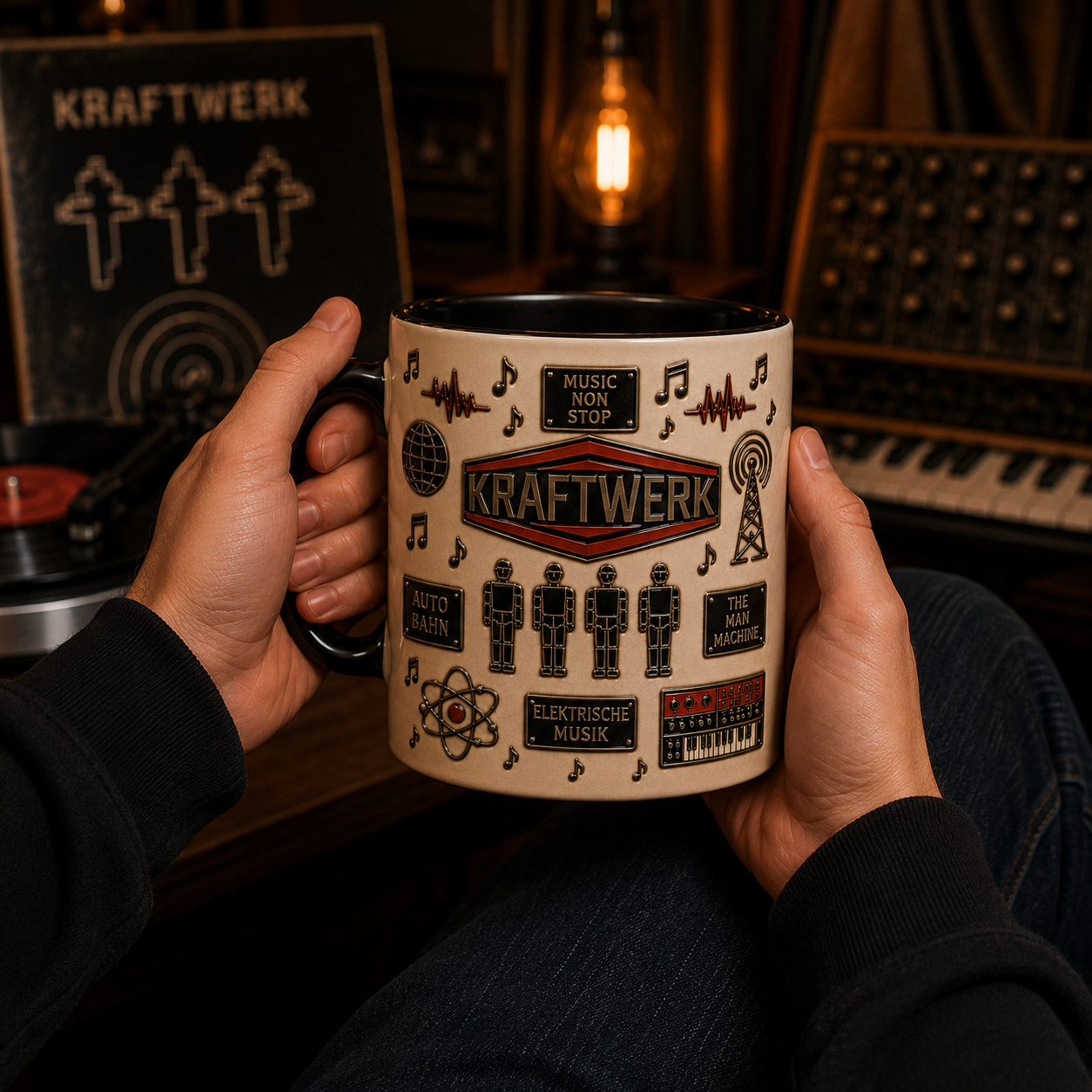 Kraftwerk Mug – Mensch-Maschine Electronic Music Ceramic Coffee Mug, Synthwave & Techno Fan Gift