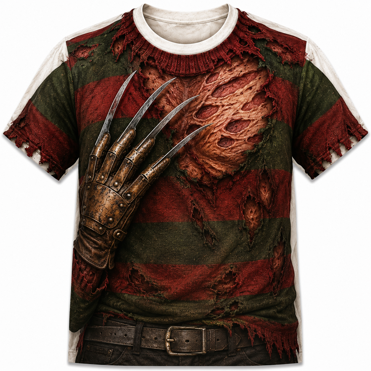 Freddy Krueger 3D All Over Print T-Shirt – Horror Movie Inspired Costume Shirt, Nightmare Slasher Graphic Tee, Halloween Cosplay Gift for Men & Women