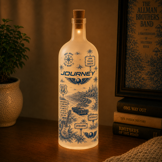 Journey Bottle Lamp – Handmade LED Glass Bottle Lamp, Vintage Journey Band Night Light, Classic Rock Decor Gift for Music Lovers
