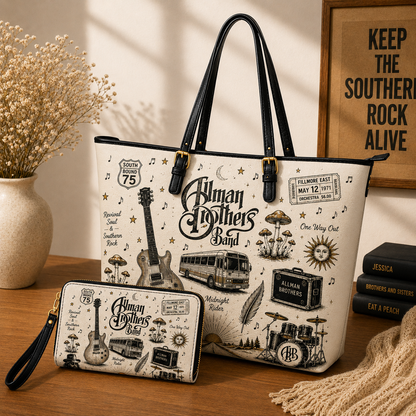 The Allman Brothers Band Handbag, Tote Bag and Wallet Set, Southern Rock Vintage Music Accessories, Allman Brothers Fan Gift