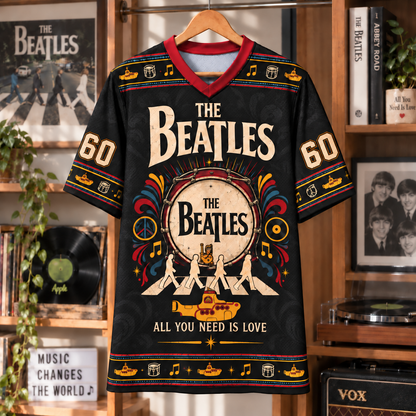 The Beatles 60 Jersey Shirt, Abbey Road Yellow Submarine All You Need Is Love Music Jersey, Vintage Rock Band Gift