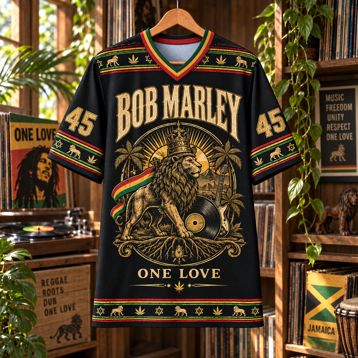 Bob Marley One Love Jersey, Reggae Lion Jamaica 45 Music Shirt, Rasta Roots Rock Baseball Style Jersey Gift