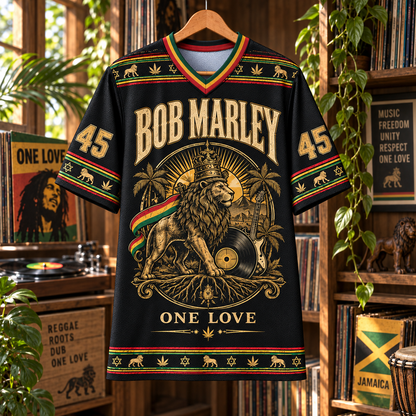 Bob Marley One Love Jersey, Reggae Lion Jamaica 45 Music Shirt, Rasta Roots Rock Baseball Style Jersey Gift