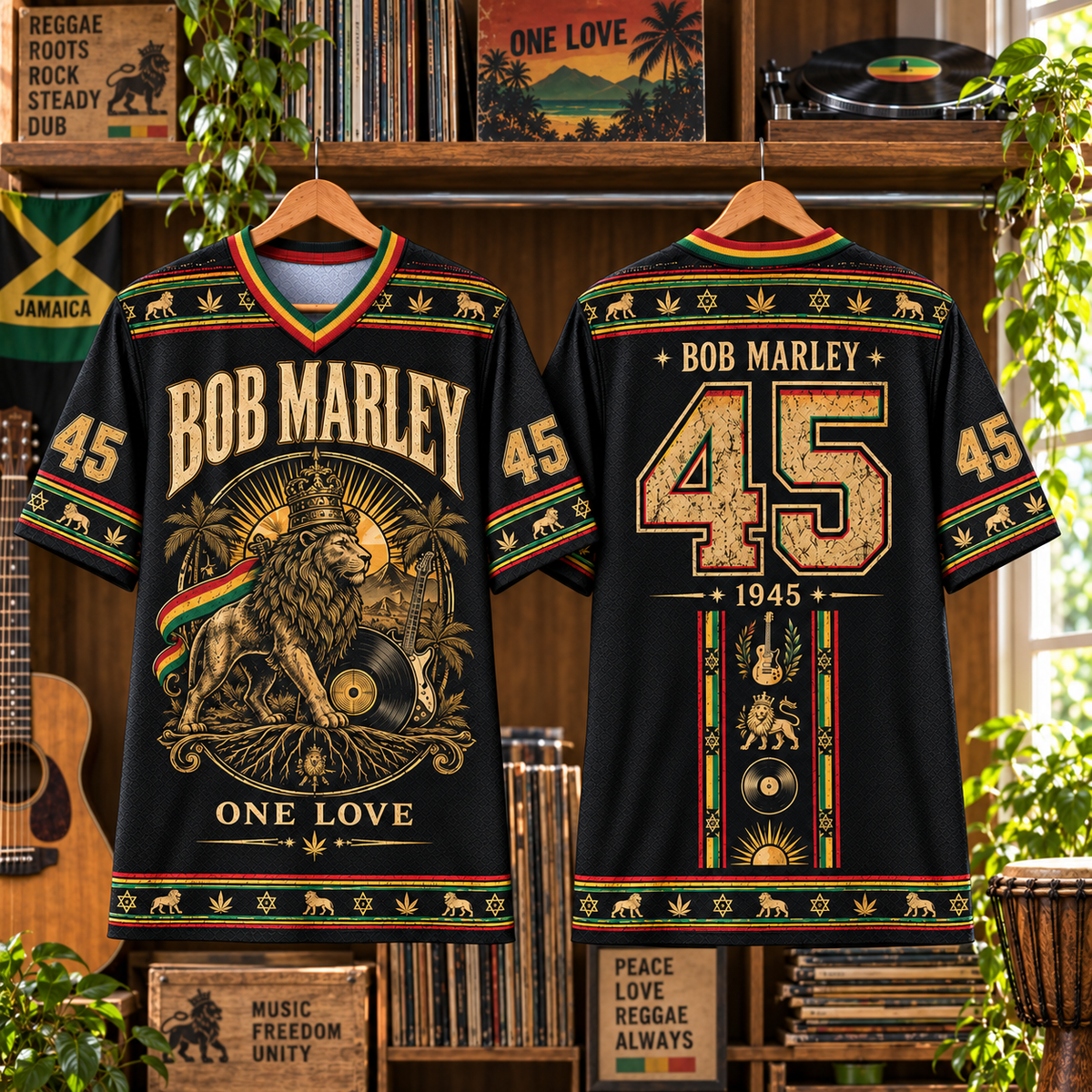 Bob Marley One Love Jersey, Reggae Lion Jamaica 45 Music Shirt, Rasta Roots Rock Baseball Style Jersey Gift