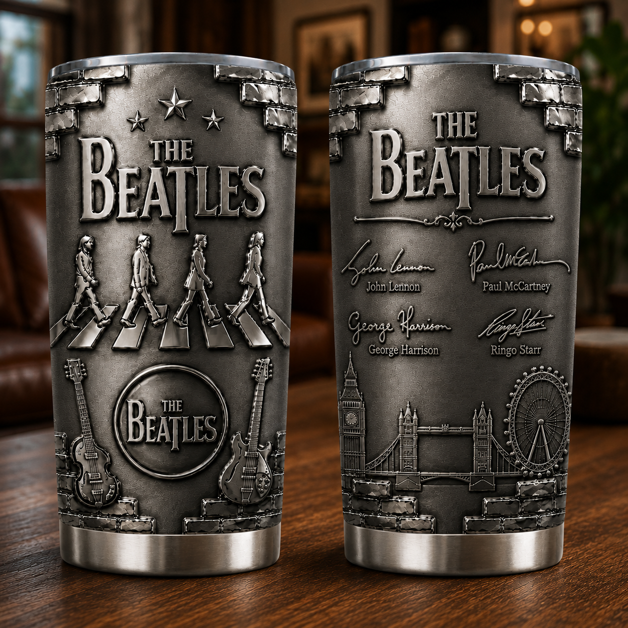 The Beatles 3D Printed Stainless Steel Tumbler - Abbey Road Travel Mug - Double Wall Vacuum Insulated Cup