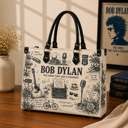 Bob Dylan Vintage Toile Leather Handbag, Leather Tote Bag, Leather Wallet Set - Luxury Rock Music Accessories