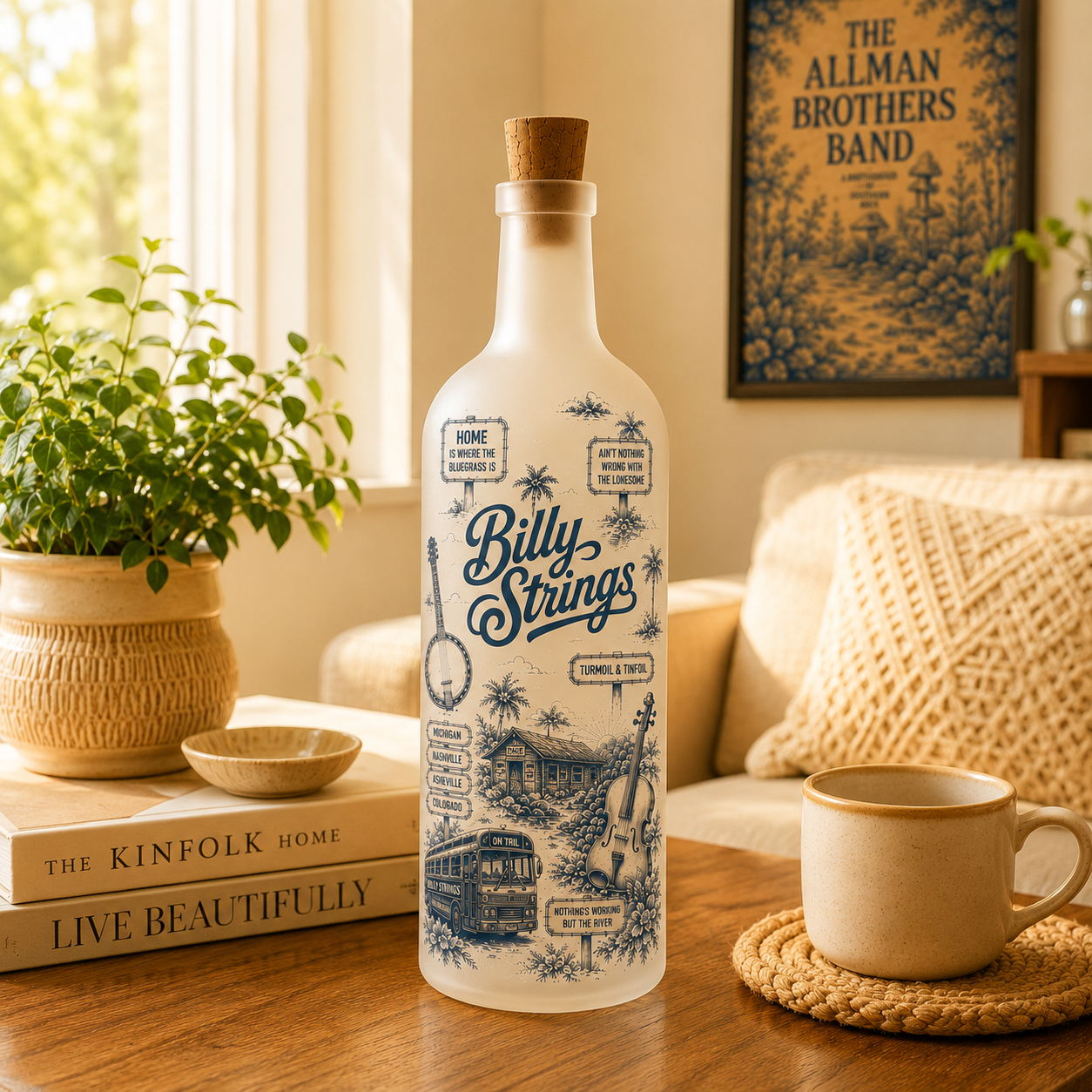 Billy Strings Bottle Lamp – Handmade LED Glass Bottle Lamp, Bluegrass Music Night Light, Billy Strings Gift for Americana Fans