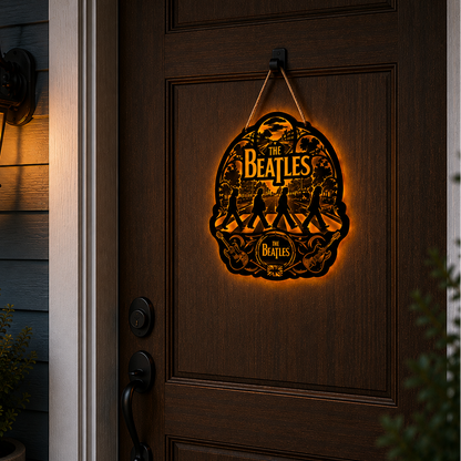 The Beatles Luminous Wooden Sign – LED Wall & Door Decor for Music Lovers