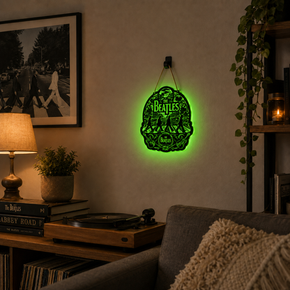 The Beatles Luminous Wooden Sign – LED Wall & Door Decor for Music Lovers