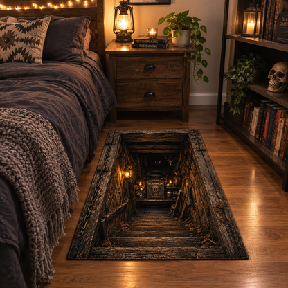 Evil Dead Necronomicon 3D Horror Rug, Cabin Cellar Halloween Area Rug, Gothic Horror Floor Mat, Necronomicon Basement Decor