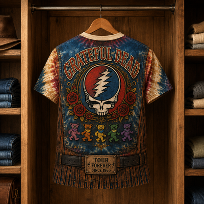 Grateful Dead 3D Fake Muscle Costume Shirt, Dancing Bears Steal Your Face Rock Vest Tee, Deadhead Fan Gift