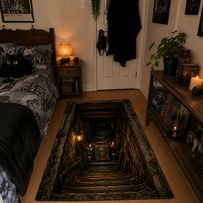 Evil Dead Necronomicon 3D Horror Rug, Cabin Cellar Halloween Area Rug, Gothic Horror Floor Mat, Necronomicon Basement Decor