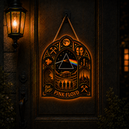 Pink Floyd Luminous Wooden Sign – Gothic LED Wall & Door Decor for Music Fans