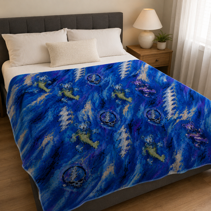 Grateful Dead Dancing Bears Sherpa Blanket, Lightning Bolt Fleece Throw, Psychedelic Jam Band Blanket, Cozy Music Lover Gift