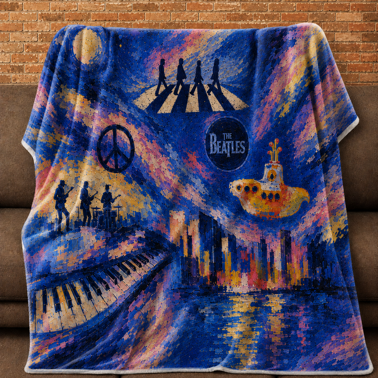 The Beatles Sherpa Blanket, Abbey Road Music Throw Blanket, Psychedelic Beatles Fleece Blanket, Cozy Rock Band Gift for Fans