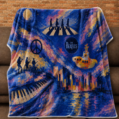 The Beatles Sherpa Blanket, Abbey Road Music Throw Blanket, Psychedelic Beatles Fleece Blanket, Cozy Rock Band Gift for Fans