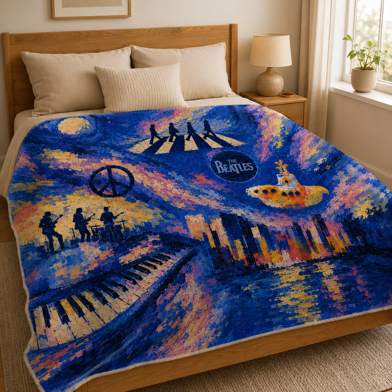 The Beatles Sherpa Blanket, Abbey Road Music Throw Blanket, Psychedelic Beatles Fleece Blanket, Cozy Rock Band Gift for Fans