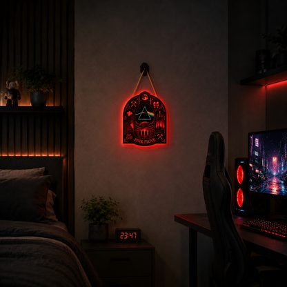 Pink Floyd Luminous Wooden Sign – Gothic LED Wall & Door Decor for Music Fans