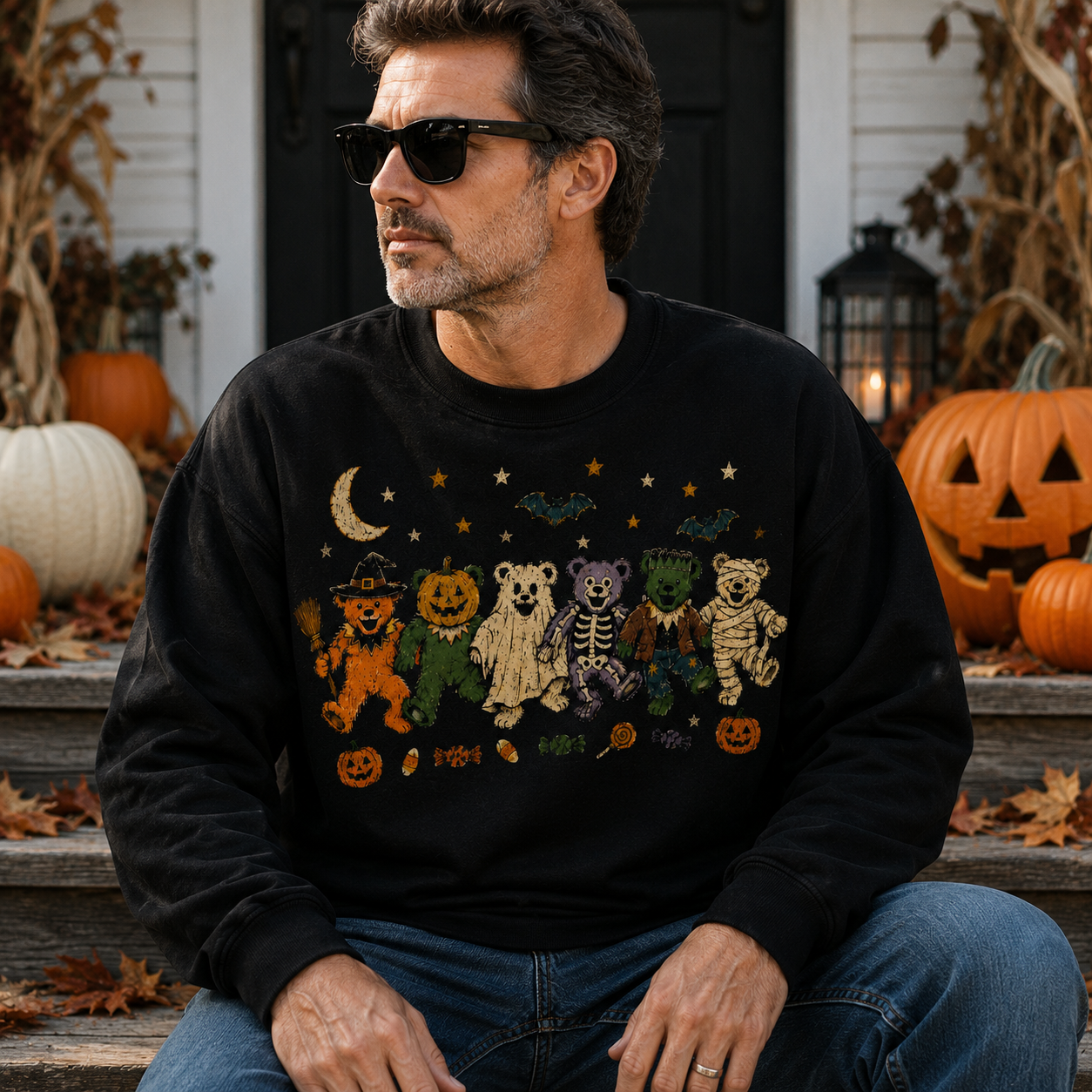 Halloween Grateful Dead Dancing Bears Sweatshirt, Vintage Spooky Bear Crewneck, Halloween Costume Bears Pullover, Fall Pumpkin Graphic Sweatshirt, Gift for Deadheads