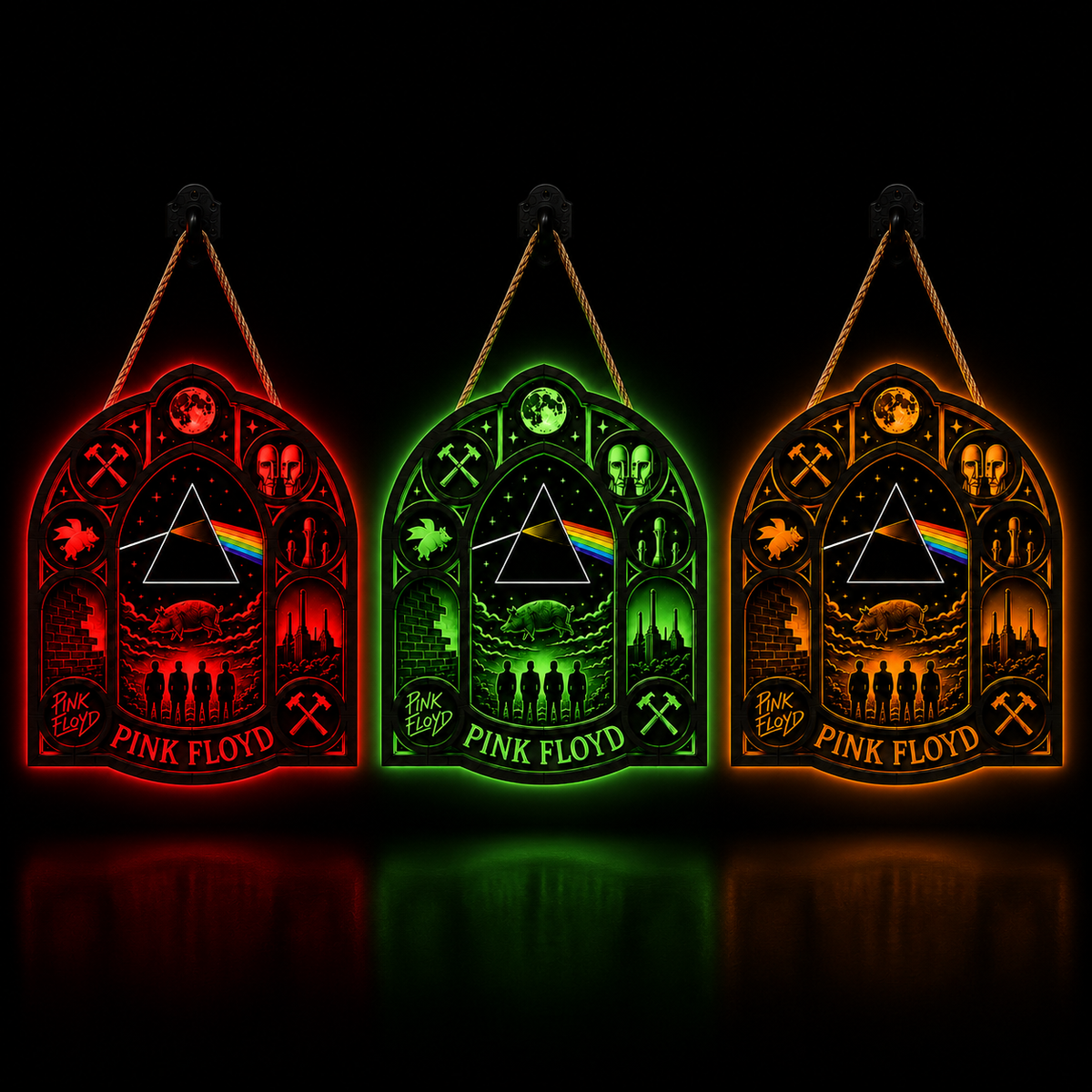 Pink Floyd Luminous Wooden Sign – Gothic LED Wall & Door Decor for Music Fans