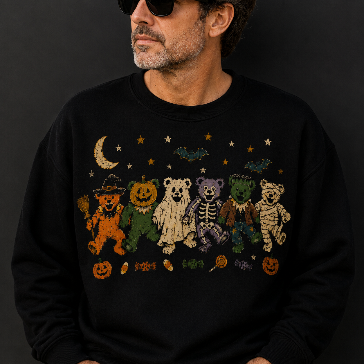 Halloween Grateful Dead Dancing Bears Sweatshirt, Vintage Spooky Bear Crewneck, Halloween Costume Bears Pullover, Fall Pumpkin Graphic Sweatshirt, Gift for Deadheads