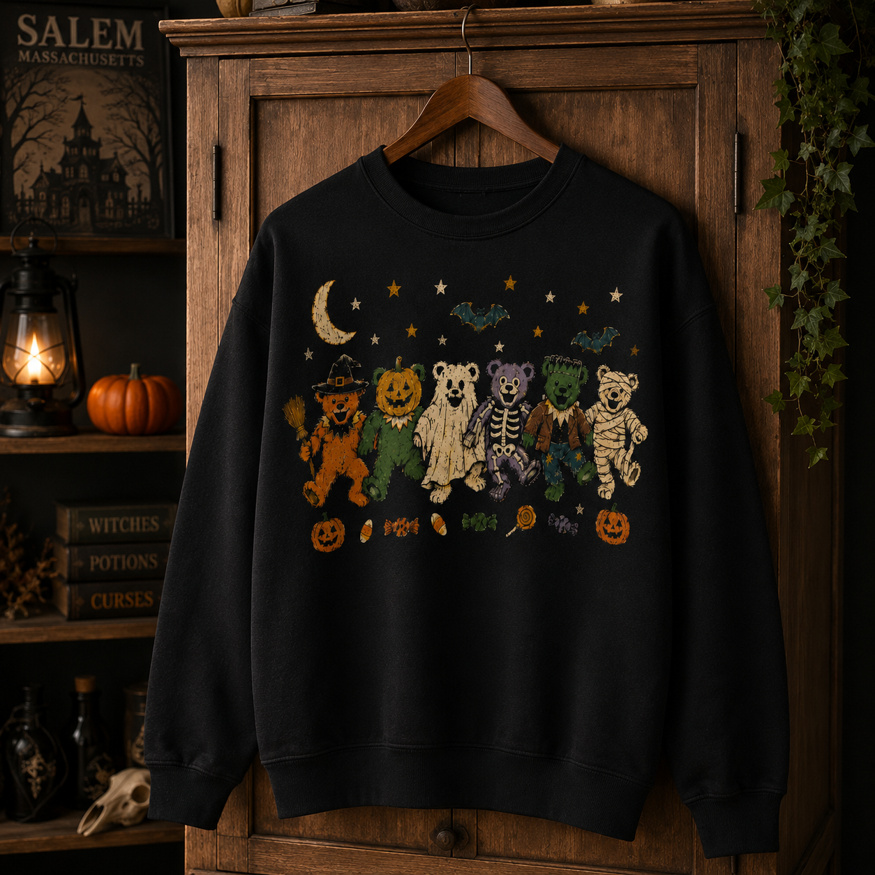 Halloween Grateful Dead Dancing Bears Sweatshirt, Vintage Spooky Bear Crewneck, Halloween Costume Bears Pullover, Fall Pumpkin Graphic Sweatshirt, Gift for Deadheads