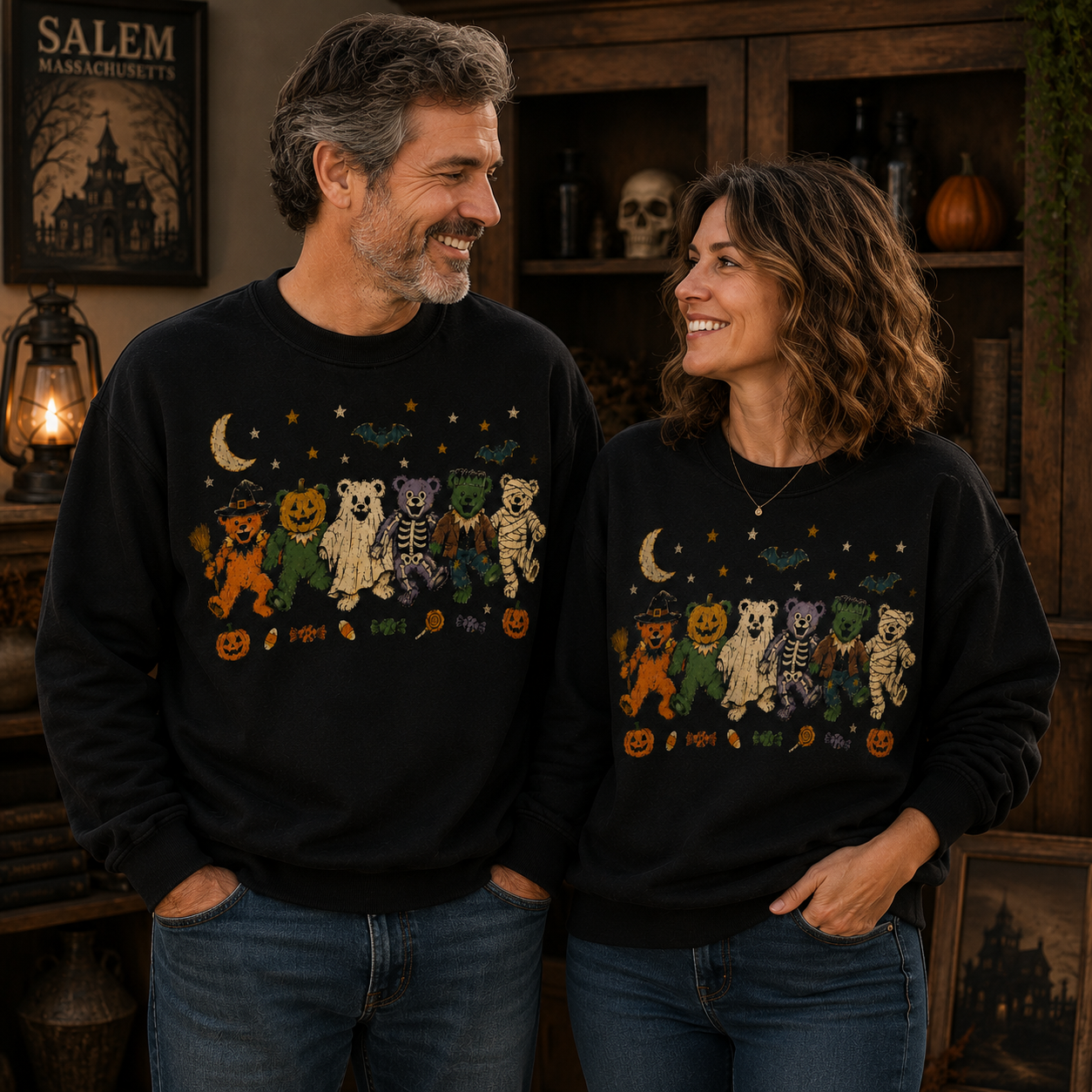 Halloween Grateful Dead Dancing Bears Sweatshirt, Vintage Spooky Bear Crewneck, Halloween Costume Bears Pullover, Fall Pumpkin Graphic Sweatshirt, Gift for Deadheads