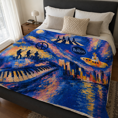 The Beatles Sherpa Blanket, Abbey Road Music Throw Blanket, Psychedelic Beatles Fleece Blanket, Cozy Rock Band Gift for Fans