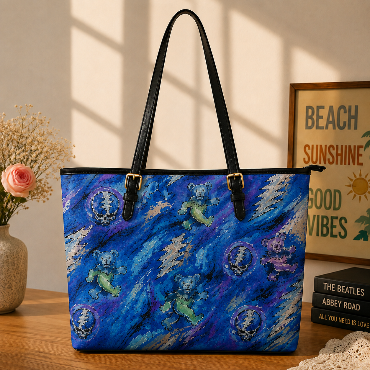 Grateful Dead Dancing Bears Handbag, Tote Bag and Wallet Set, Classic Rock Accessories, Music Lover Gift