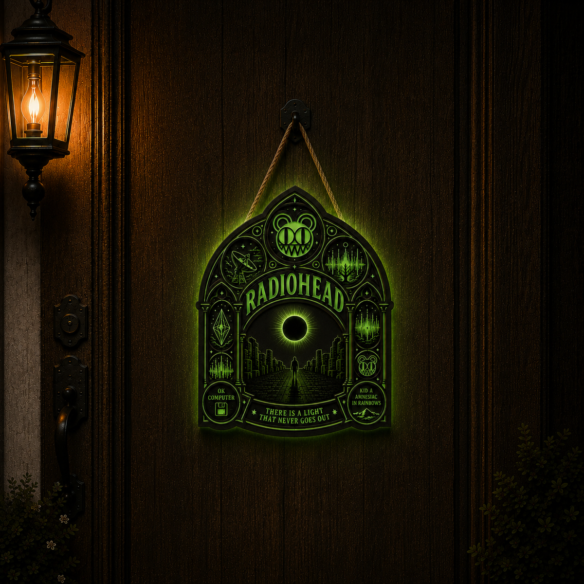 Radiohead Band Luminous Wooden Sign – Gothic LED Wall & Door Decor for Music Fans