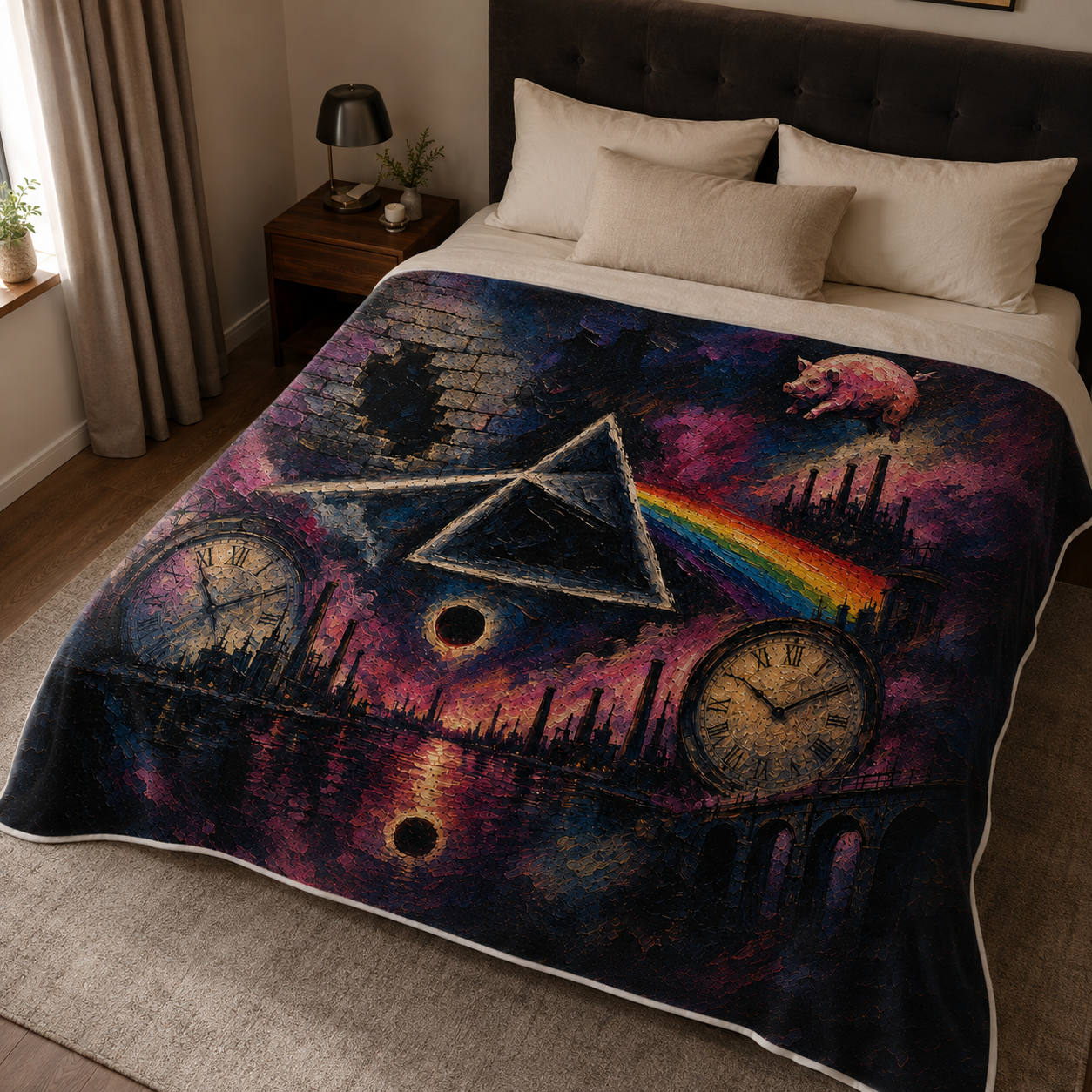 Pink Floyd Sherpa Blanket, Dark Side of the Moon Throw Blanket, Psychedelic Rock Fleece Blanket, Vintage Pink Floyd Gift for Music Fans