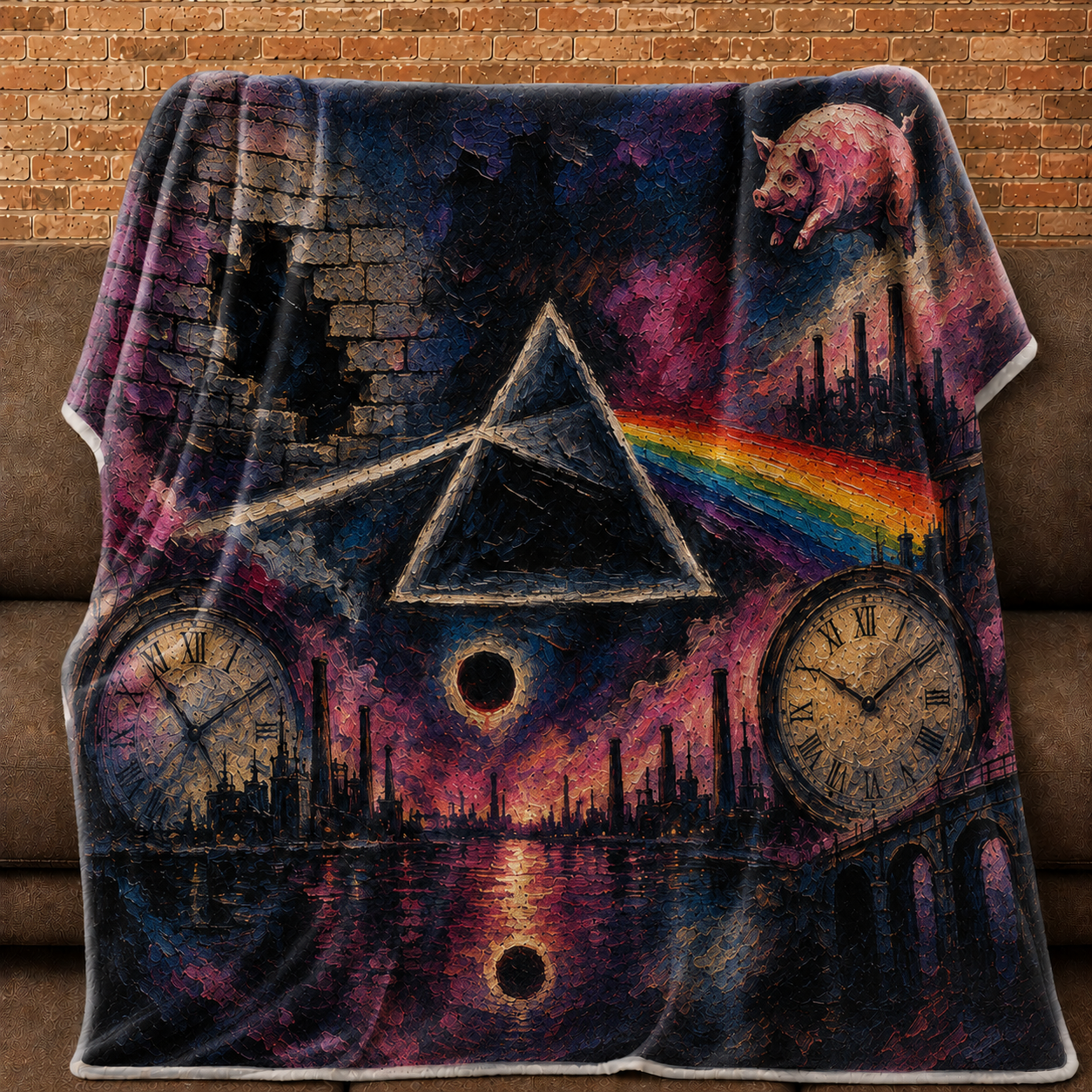 Pink Floyd Sherpa Blanket, Dark Side of the Moon Throw Blanket, Psychedelic Rock Fleece Blanket, Vintage Pink Floyd Gift for Music Fans