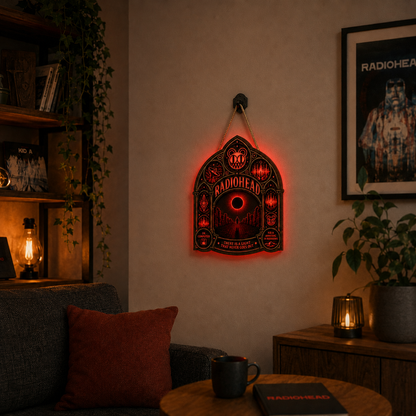 Radiohead Band Luminous Wooden Sign – Gothic LED Wall & Door Decor for Music Fans