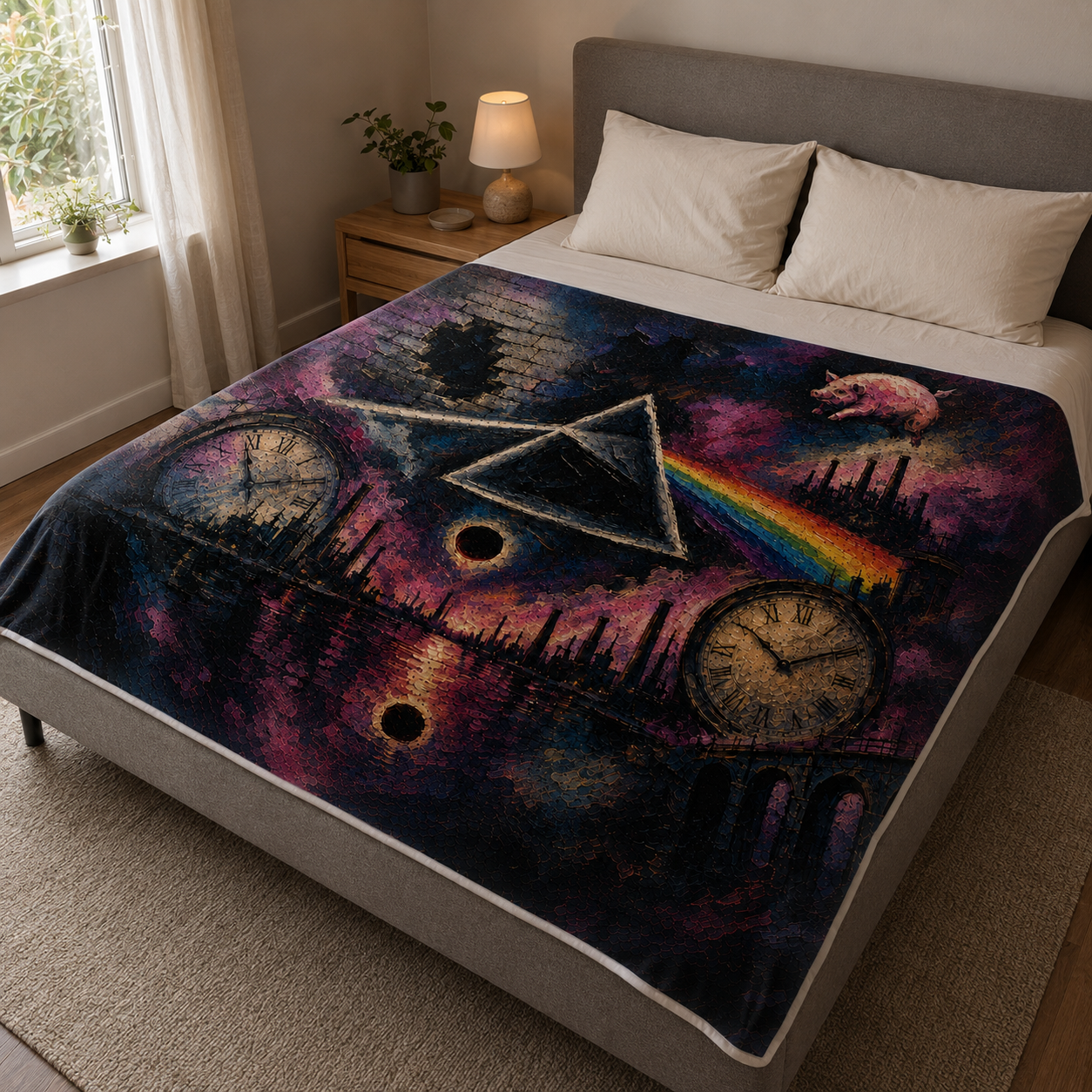 Pink Floyd Sherpa Blanket, Dark Side of the Moon Throw Blanket, Psychedelic Rock Fleece Blanket, Vintage Pink Floyd Gift for Music Fans