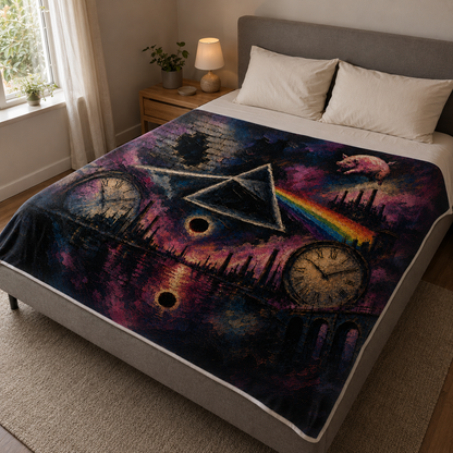 Pink Floyd Sherpa Blanket, Dark Side of the Moon Throw Blanket, Psychedelic Rock Fleece Blanket, Vintage Pink Floyd Gift for Music Fans