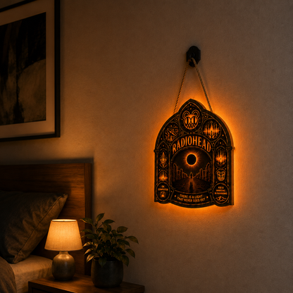 Radiohead Band Luminous Wooden Sign – Gothic LED Wall & Door Decor for Music Fans