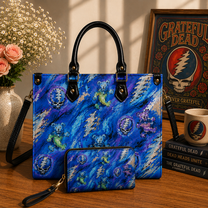Grateful Dead Dancing Bears Handbag, Tote Bag and Wallet Set, Classic Rock Accessories, Music Lover Gift