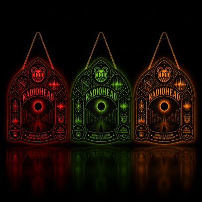 Radiohead Band Luminous Wooden Sign – Gothic LED Wall & Door Decor for Music Fans